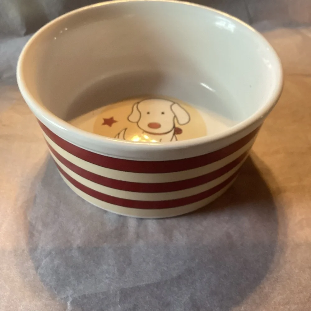 Target Dog Bowl - red and tan stripes, cute dog drawing